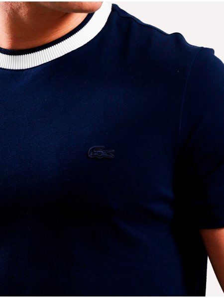 Camiseta Lacoste Masculina Regular Fit Stretch Piquet Azul Marinho