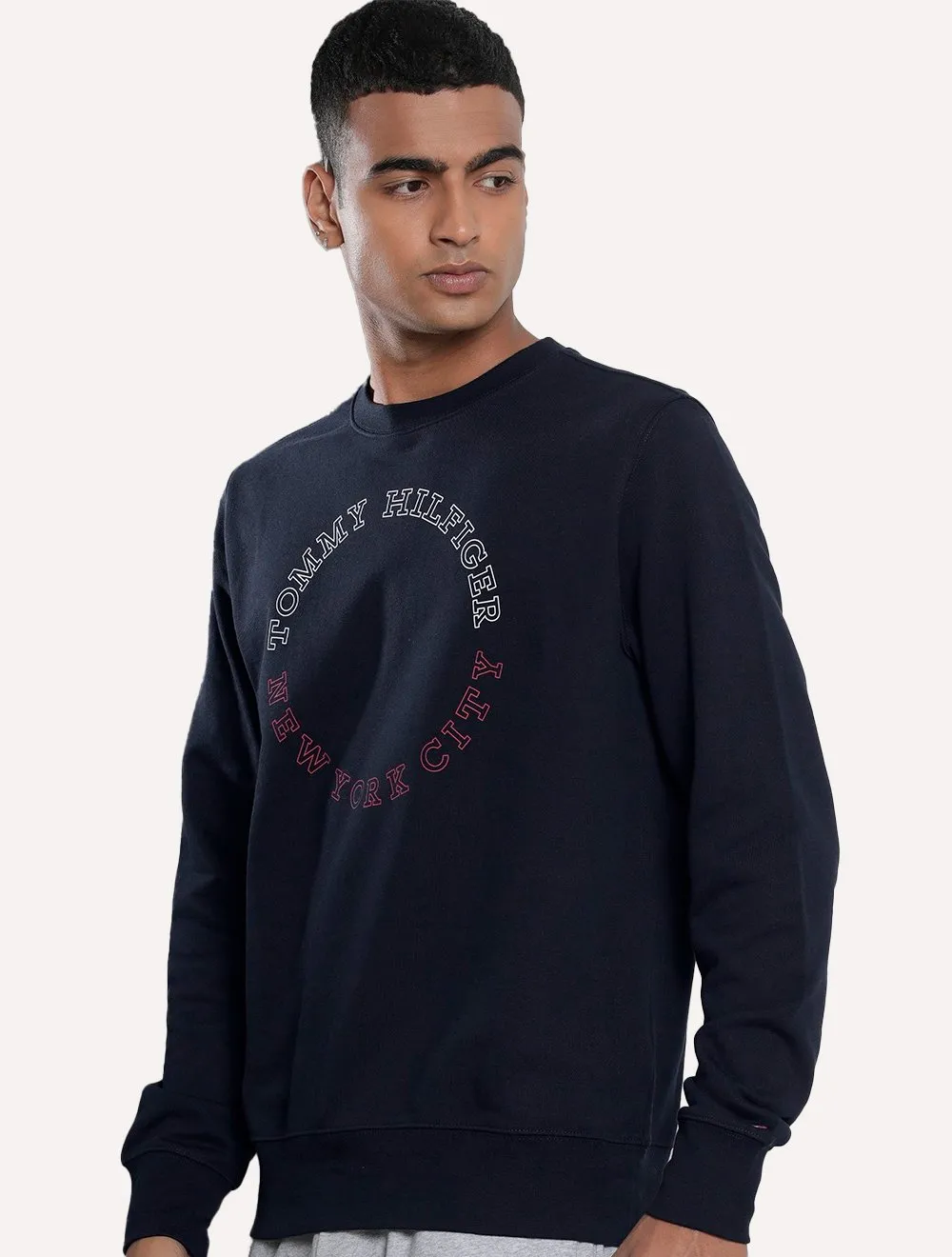 Moletom Tommy Hilfiger Masculino Crewneck Monotype Roundall Azul Marinho