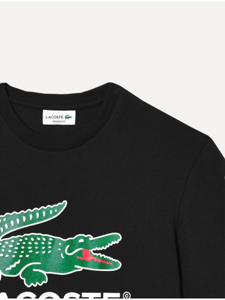 Camiseta Lacoste Masculina Jersey Croco Signature Logo Preta