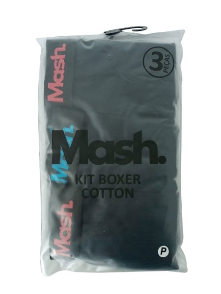 Cueca Mash Boxer Cotton Spandex Blue/Salmon Logo Preta Pack 3UN