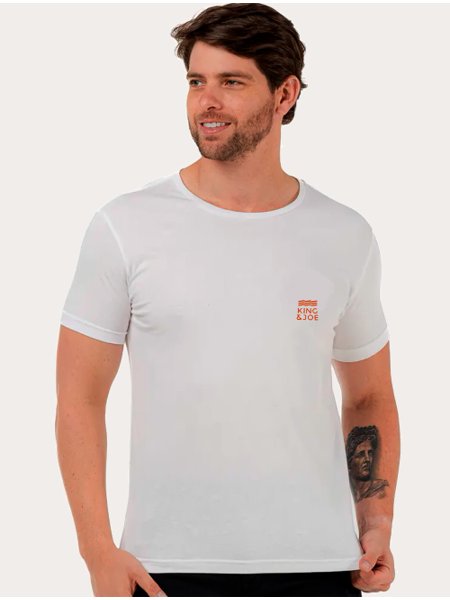Camiseta King & Joe Masculina Slim Bandeira Costas Off-White