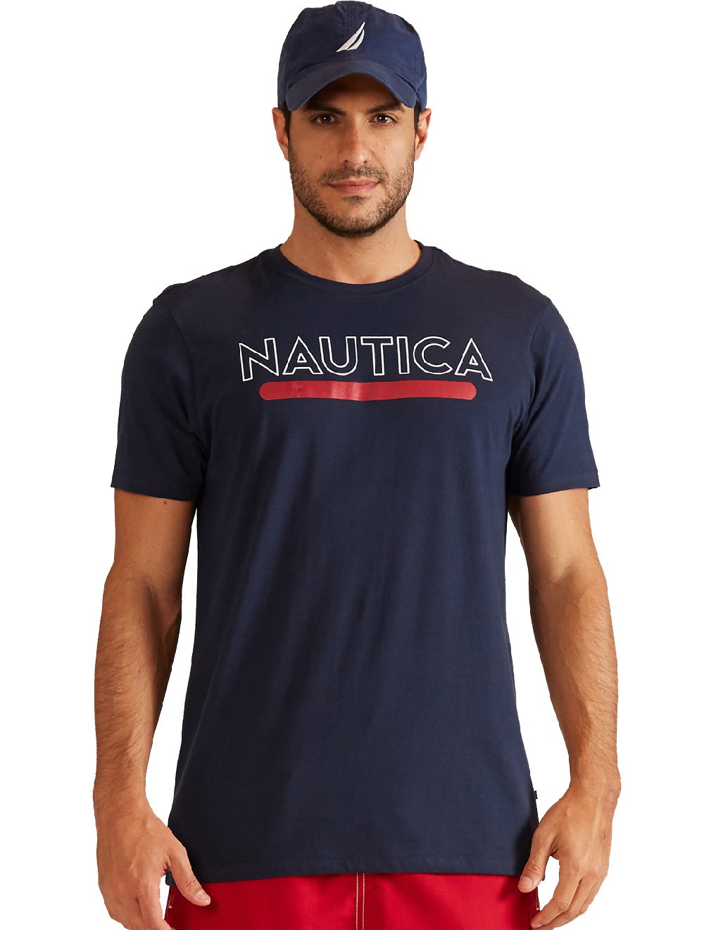 Camiseta Nautica Masculina Silk Logo Underline Azul Marinho