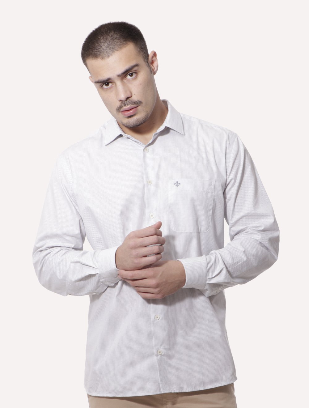 Camisa Dudalina Masculina Comfort Superfine Cotton Pocket Grid Cinza Médio