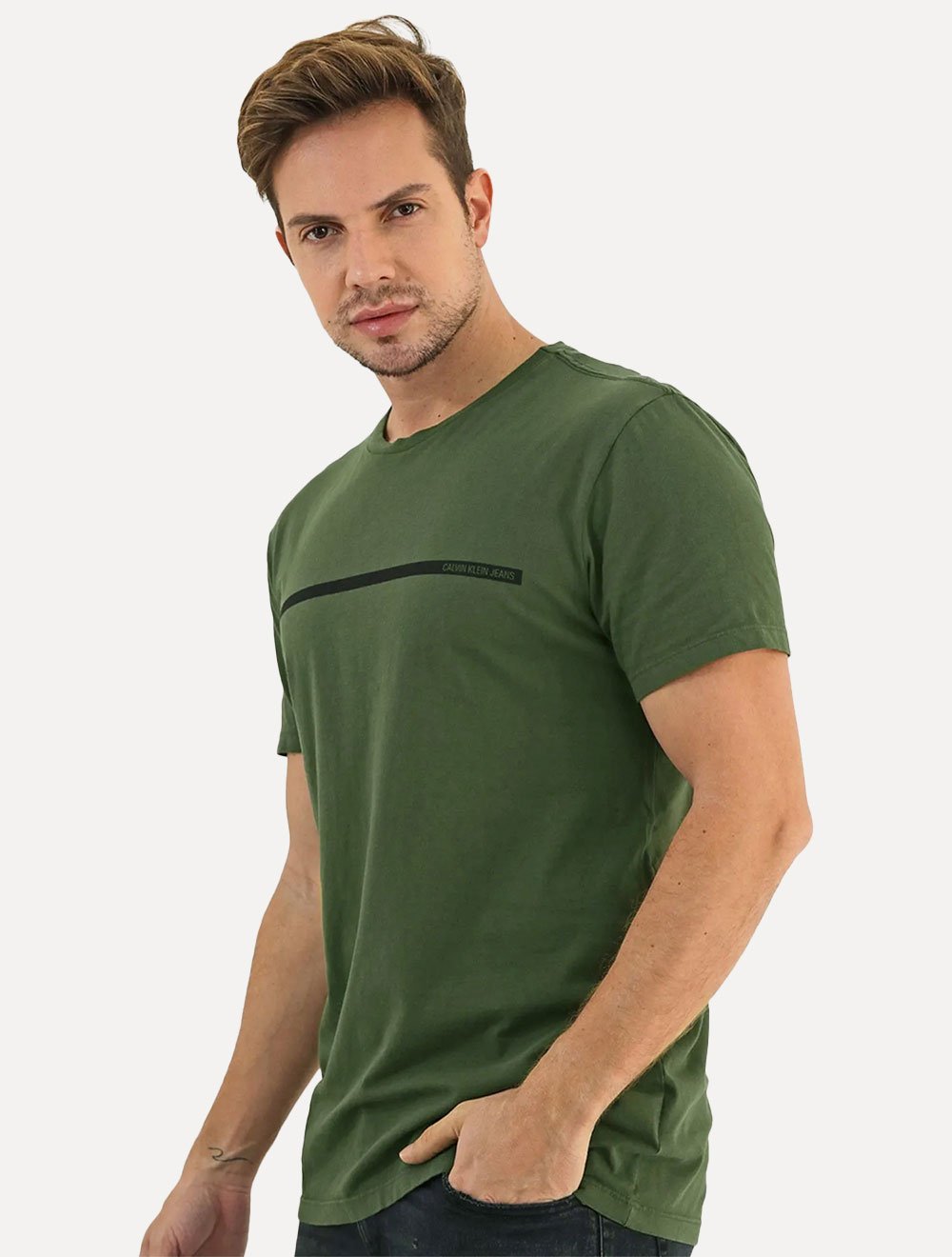 Camiseta Calvin Klein Jeans Masculina Sash Verde Militar