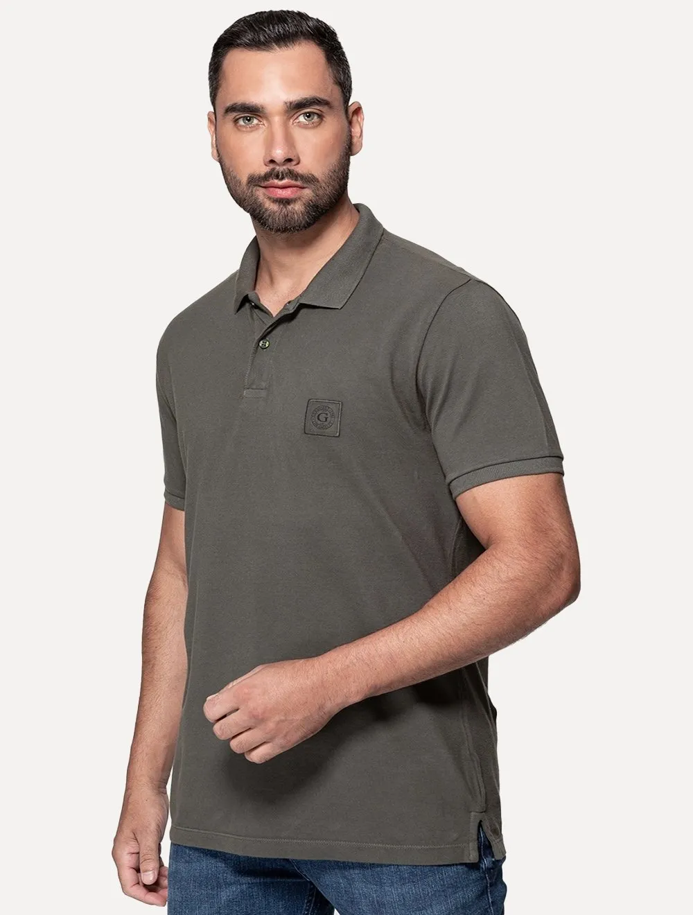 Polo Guess Masculina Piquet Small Patch Verde Militar