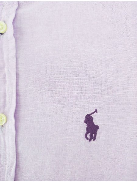 Camisa Ralph Lauren Masculina Custom Fit Linho Purple Logo Lilás