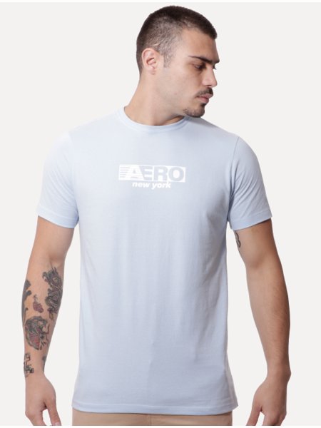 Camiseta Aeropostale Fast Block Logo Azul Claro