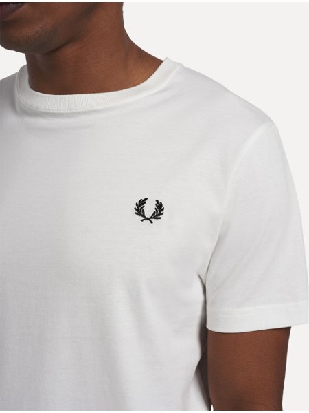 Camiseta Fred Perry Masculina Regular Crewneck Logo Branca