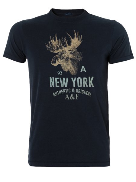 Camiseta Abercrombie Masculina Muscle Moose A92 New York Print Azul ...