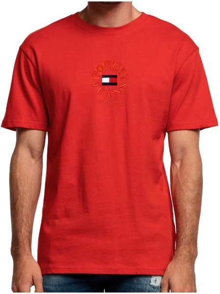 Camiseta Tommy Jeans Masculina Timeless Circle Badge Vermelho Escarlate