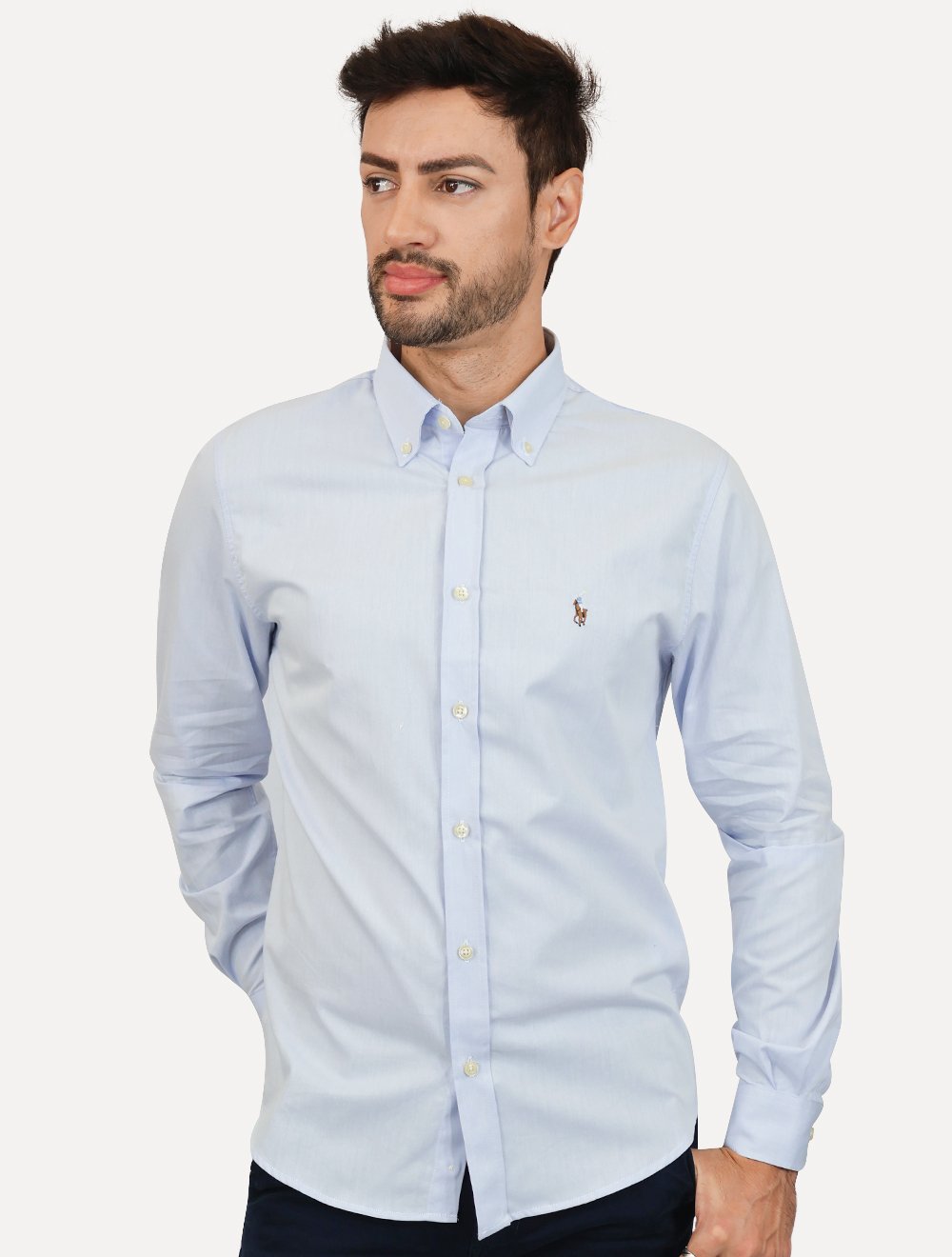Camisa Ralph Lauren Masculina Banff Color Coloured Logo Azul Claro ...