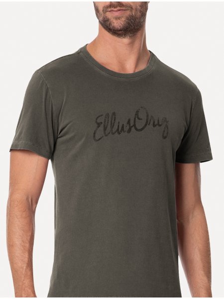 Camiseta Ellus Masculina Cotton Washed Origin. Script Grafite