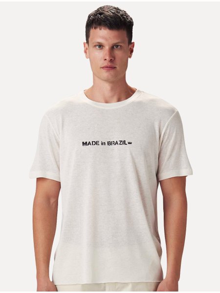 Camiseta Osklen Masculina Regular Light Linen Made In Brazil Off-White