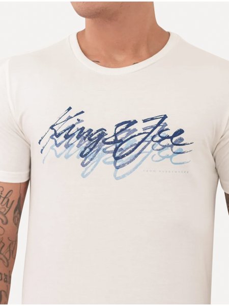 Camiseta King & Joe Masculina Slim Assinatura Off-White