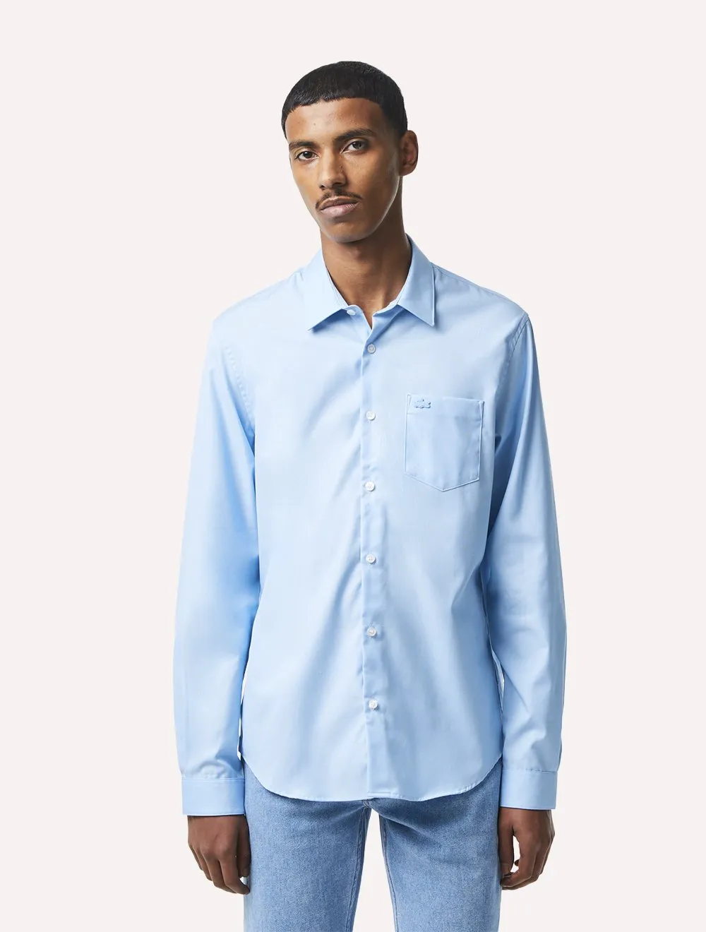 Camisa Lacoste Masculina Regular Poplin Cotton Pocket Mono Azul Claro