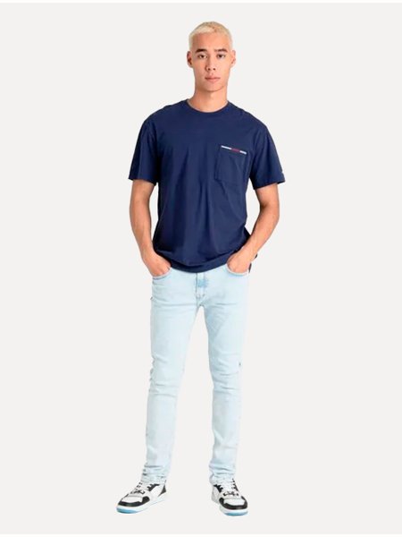 Camiseta Tommy Jeans Masculina Essential Flag Pocket Azul Marinho