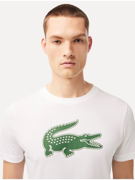 Camiseta Lacoste Masculina Jersey Sport 3D Green Logo Branca
