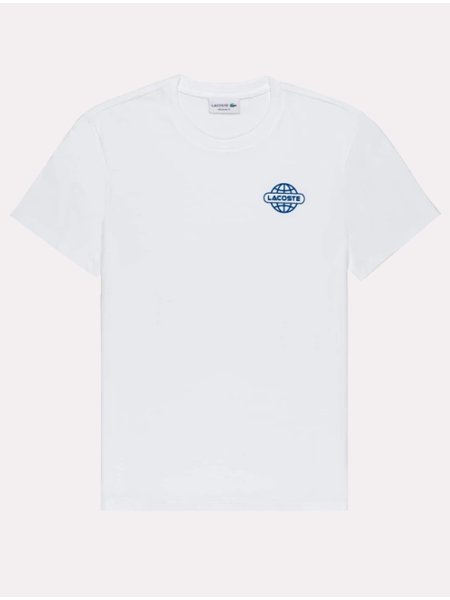 Camiseta Lacoste Masculina Regular Fit Blue Worldwide Branca
