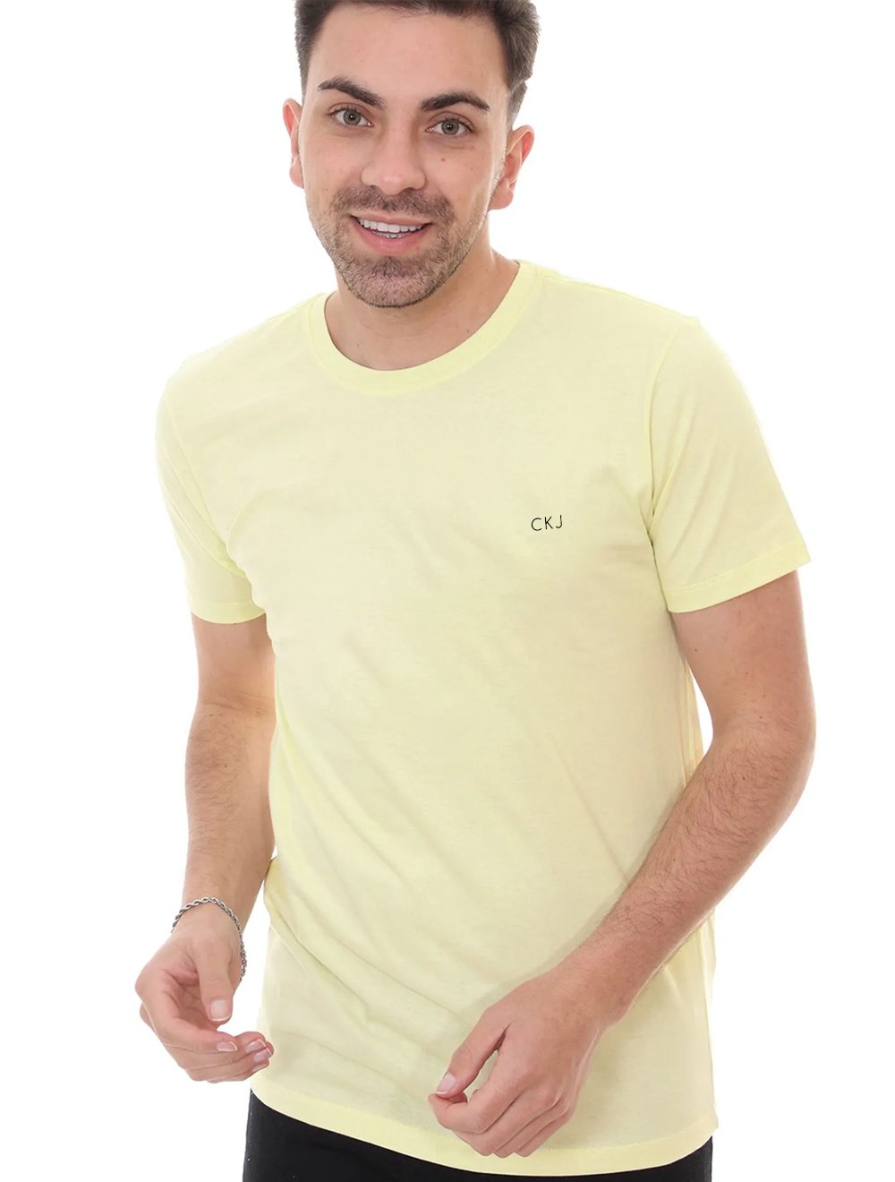 Camiseta Calvin Klein Jeans Masculina Round Small Logo Amarela
