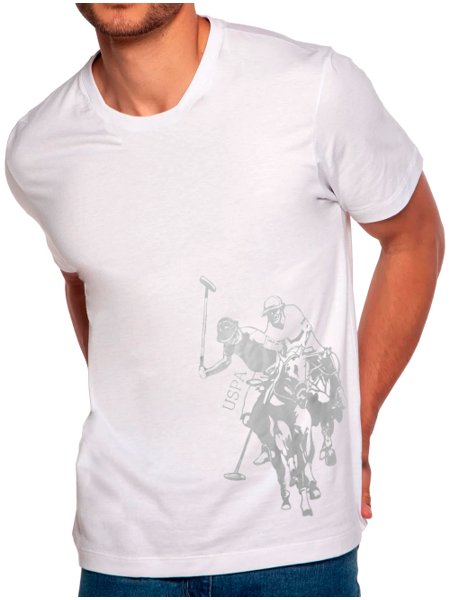 Camiseta U.S. Polo Assn Masculina Crewneck Side Graphic Branca
