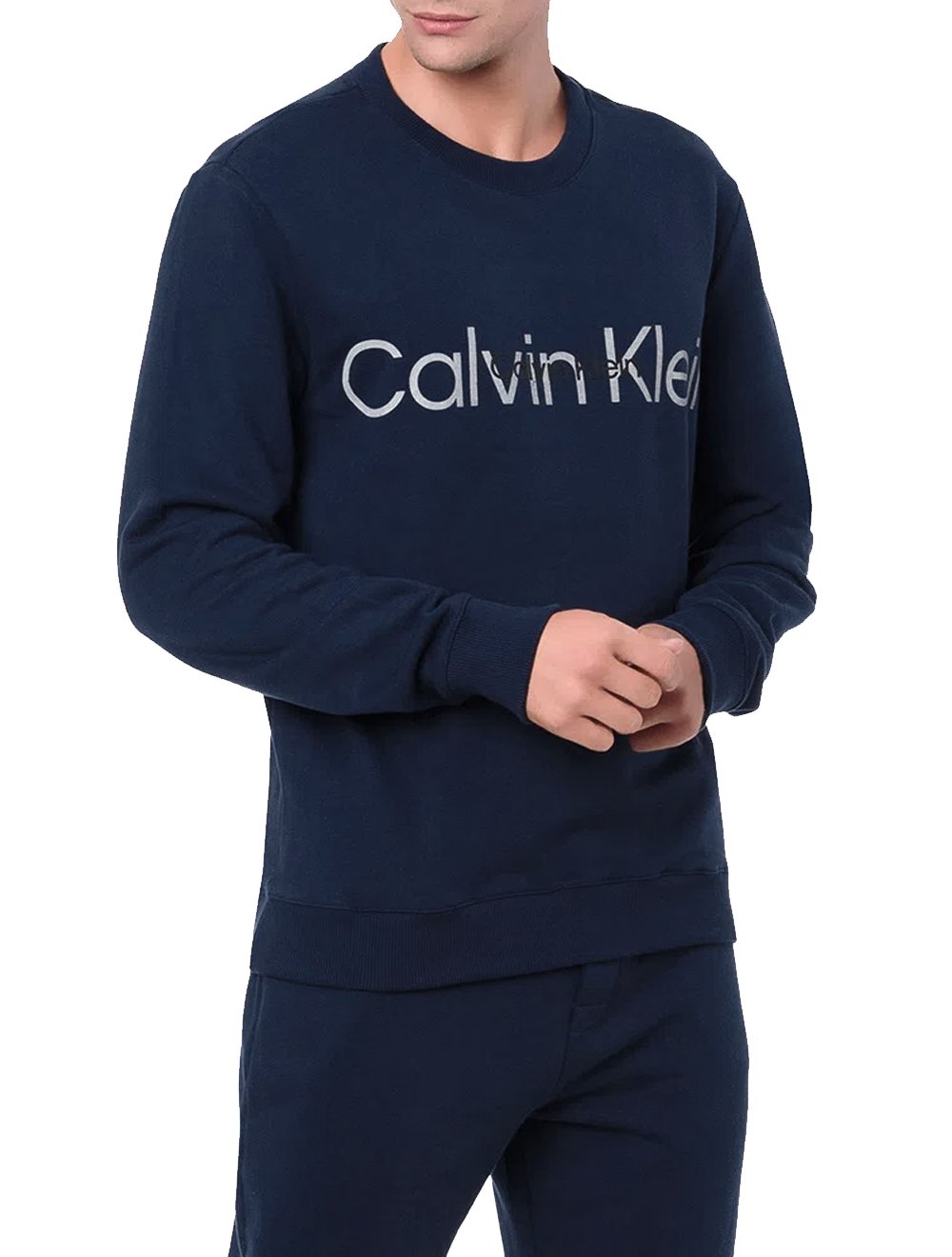 Moletom Calvin Klein Loungewear Masculino Crewneck Duo Logo Azul Marinho