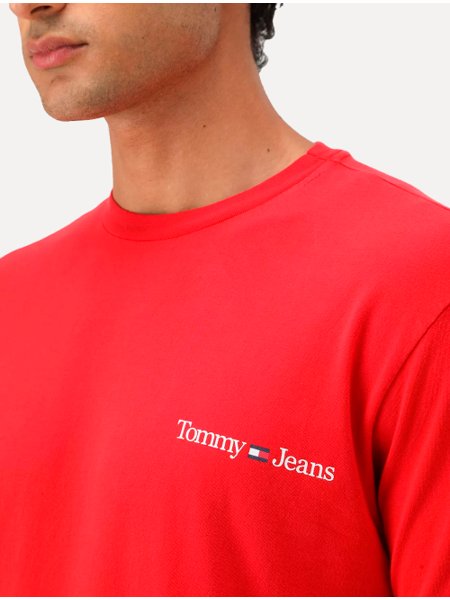 Camiseta Tommy Jeans Masculina Classic Linear Chest Vermelha