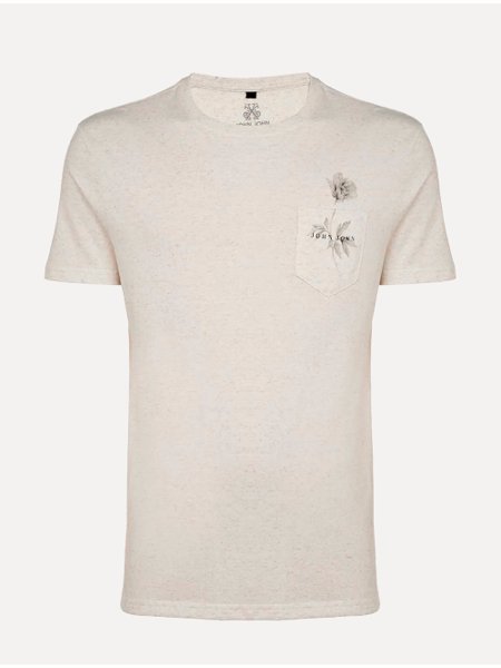 Camiseta John John Masculina Regular Flower Logo Mescla Off-White