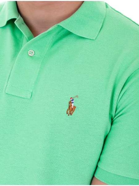 Polo Ralph Lauren Masculina Custom Fit Coloured Logo Verde Claro