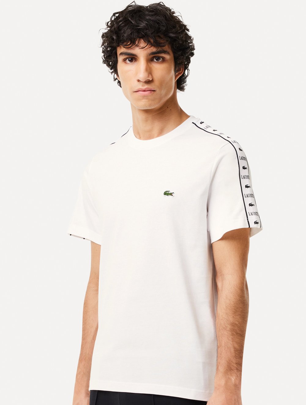 Camiseta Lacoste Masculina Cotton Jersey Logo Stripe Branca