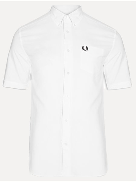 Camisa Fred Perry Masculina Manga Curta Oxford Pocket Black Logo Branca