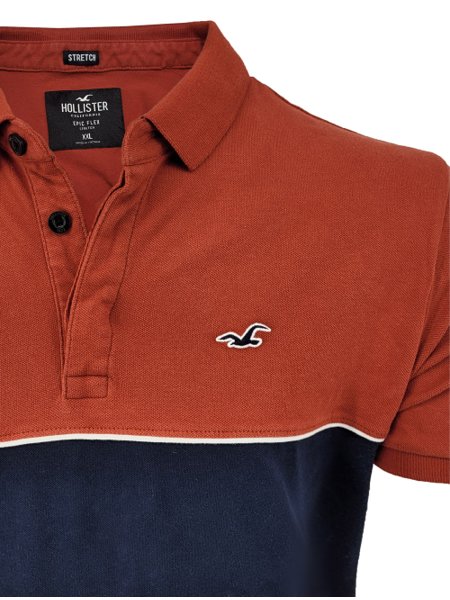 Polo Hollister Masculina Center Navy Block Terracota