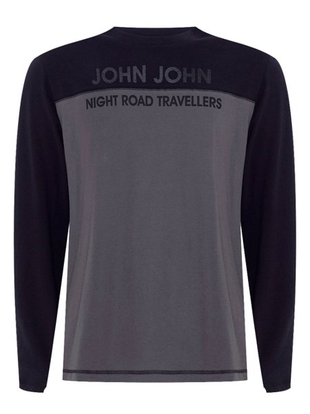 Camiseta John John Masculina Manga Longa Traveller Preta/Cinza Médio