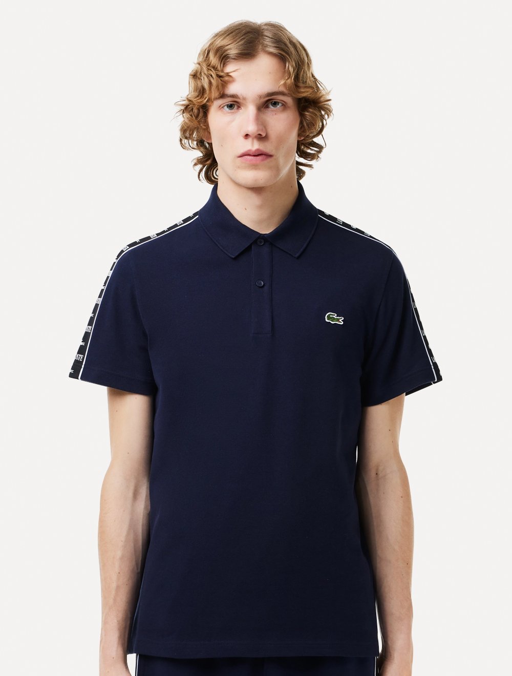 Polo Lacoste Masculina Piquet Stripe Stretch Azul Marinho