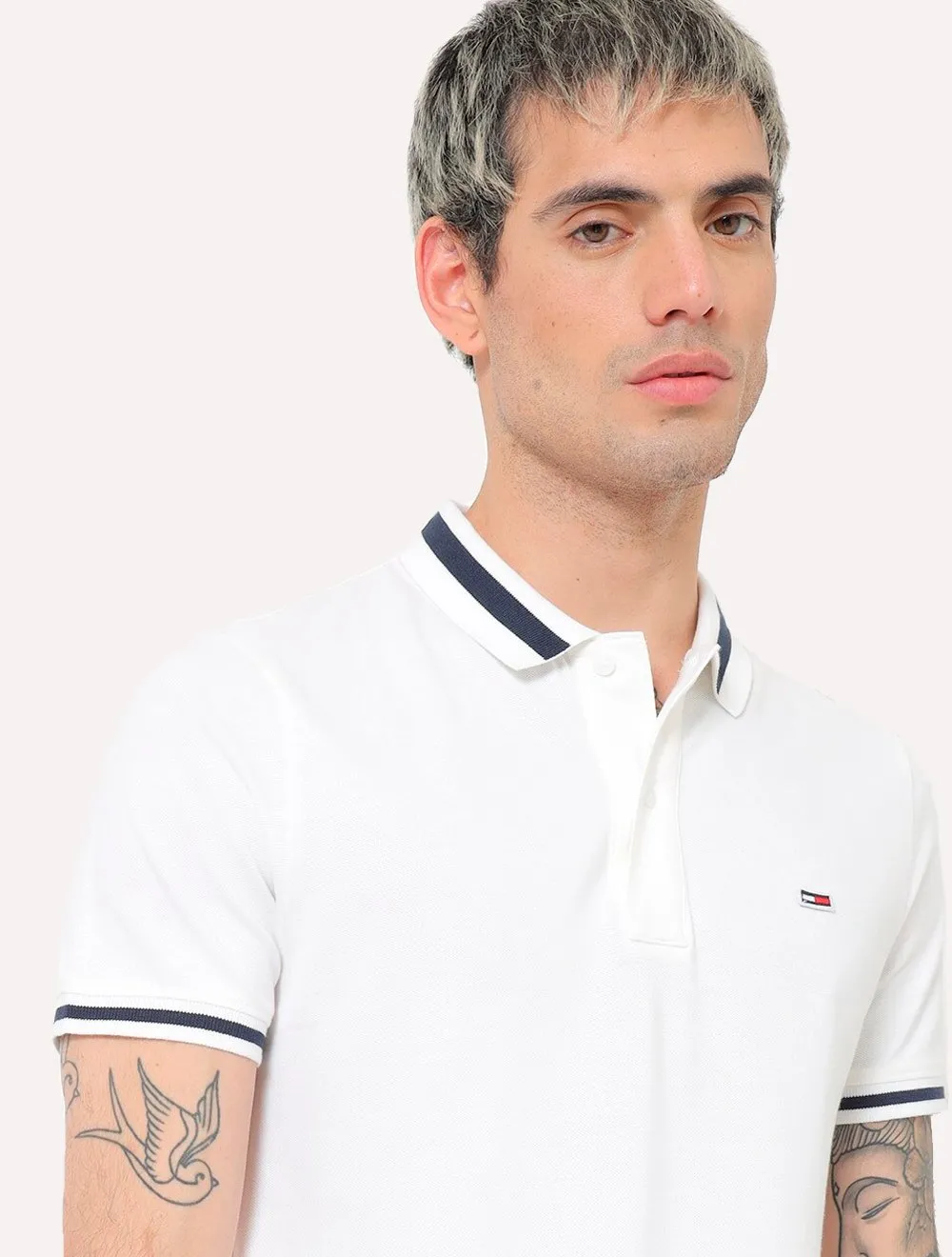 Polo Tommy Jeans Masculina Piquet Regular Tipped Stretch Branca