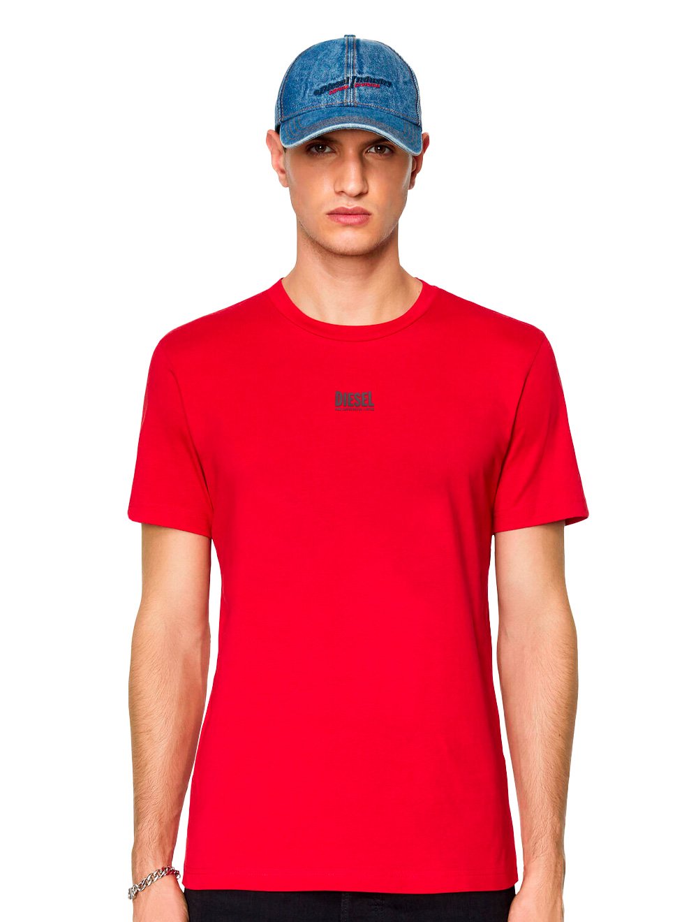Camiseta Diesel Masculina T-Diegos Rubber Small Logo Vermelha