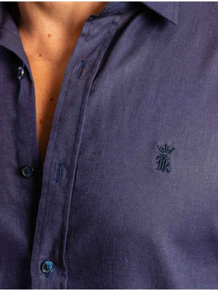 Camisa Sergio K Regular Linho Casual Azul Royal Mescla