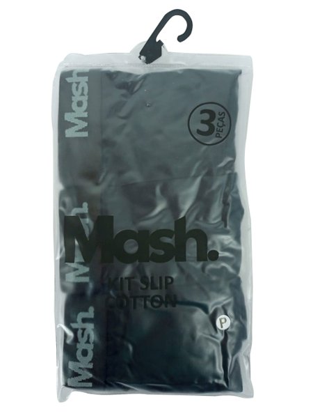 Cueca Mash Slip Cotton Spandex Gray Logo Preta Pack 3UN