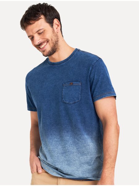 Camiseta Reserva Masculina Marmo Corrosão Degradê Azul Índigo