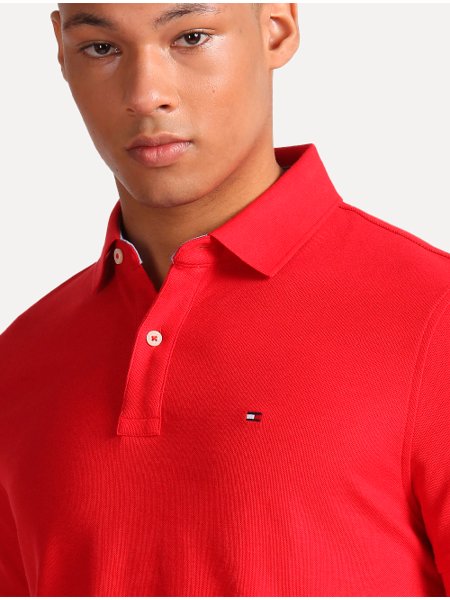 Polo Tommy Hilfiger Masculina Custom Fit Ivy Vermelha