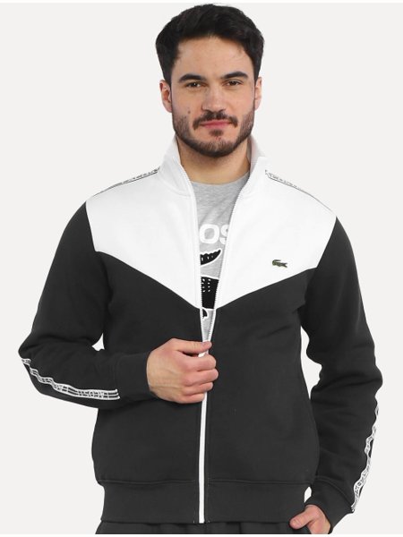 Moletom Lacoste Masculino Recorte Full-Zip Sash Striped Preto/Branco