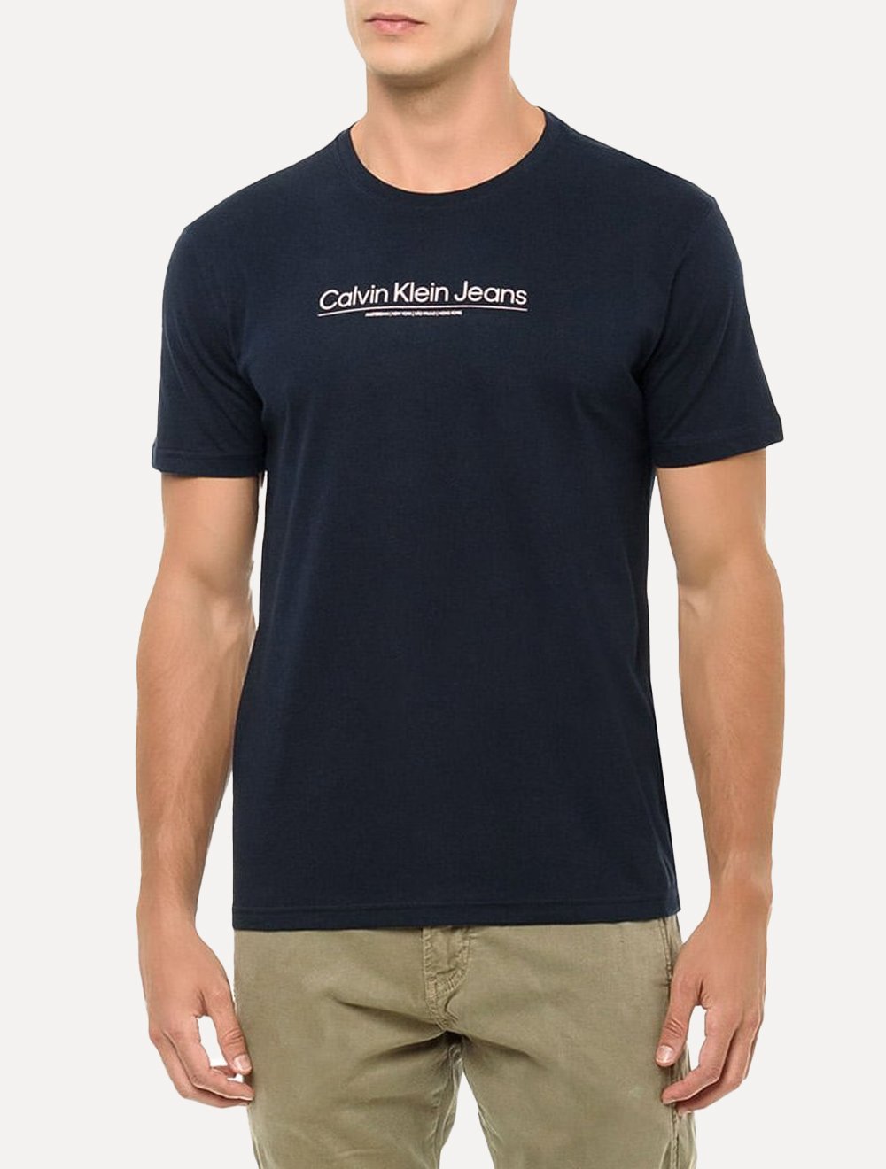 Camiseta Calvin Klein Jeans Masculina Slim Estampa Centro Cidades Azul Marinho