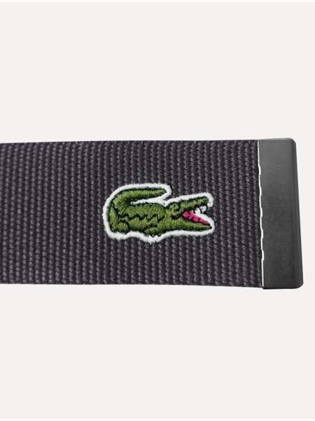 Cinto Lacoste Made İn France Engraved Buckle Woven Fabric Preto