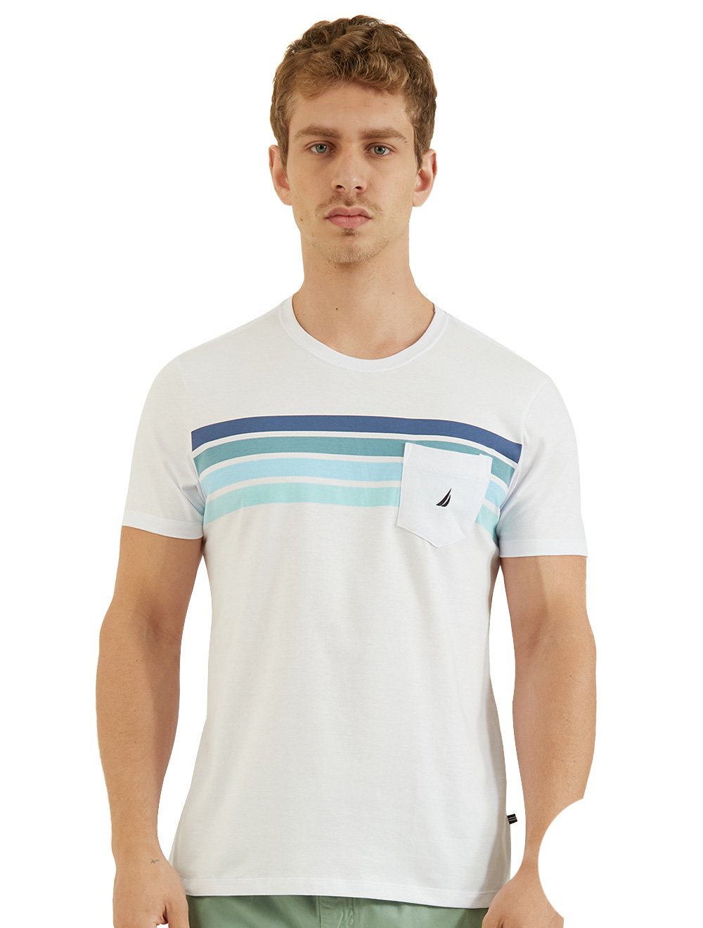 Camiseta Nautica Masculina Pocket Chest Stripes Branca