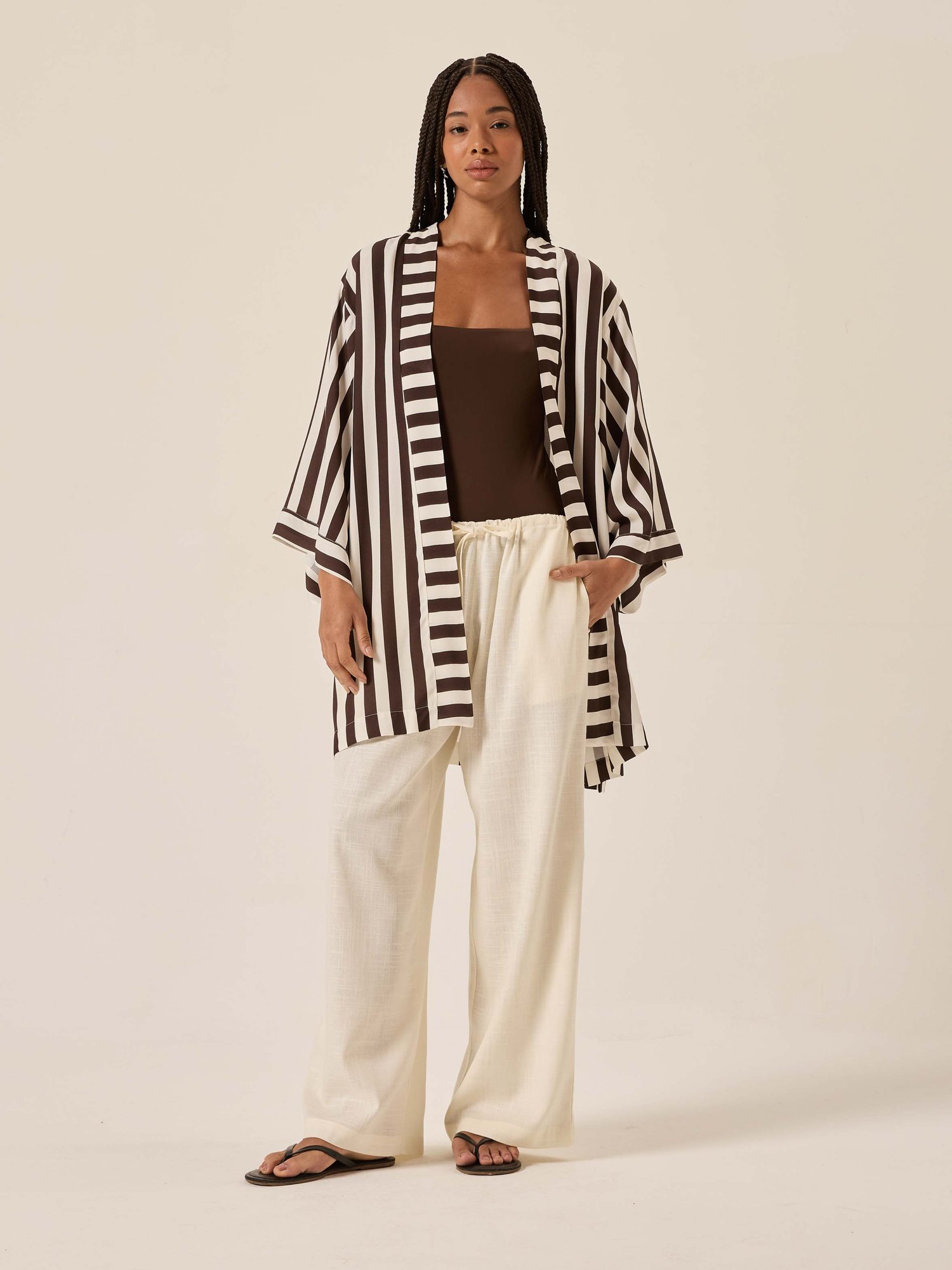 Short Kimono Knitted Set In Dark-cafe main image 1
