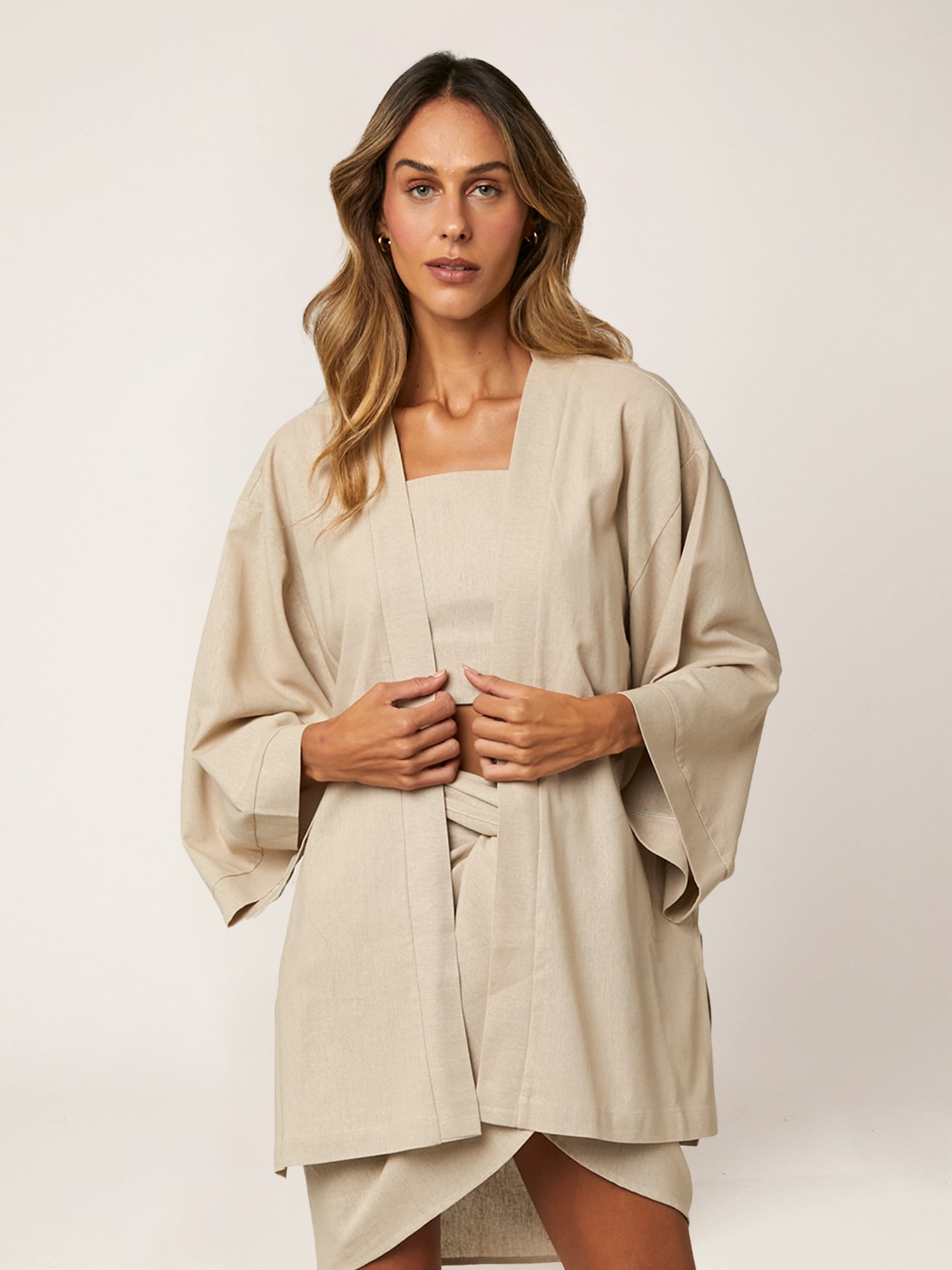 Kimono Linho Natural PANÔ Resortwear Carioca