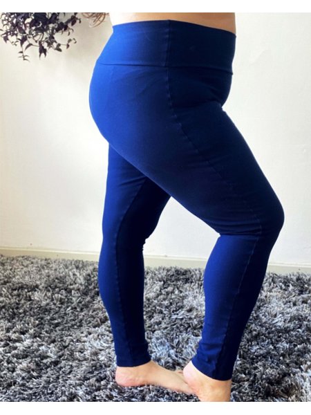 Calça Legging Plus Size Azul Marinho Lisa Supplex