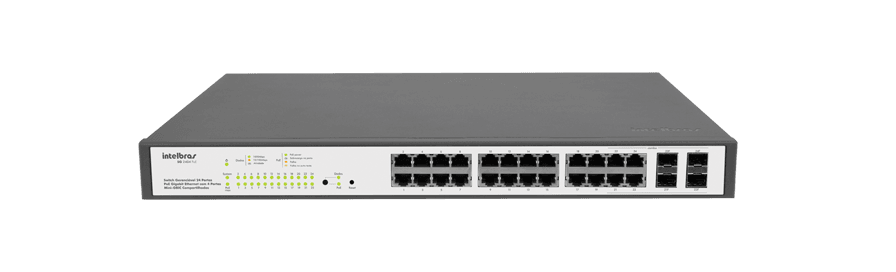 Switch Intelbras 24 portas 10/100/1000 + 4 Gbic SG2404MR | Knaytec