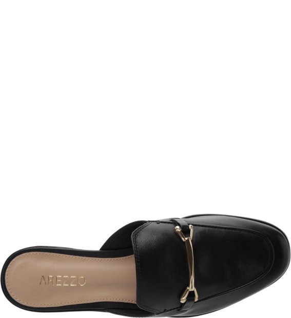 Mule Arezzo A1043500870003 Mocassim Couro Preto Feminino Passo a