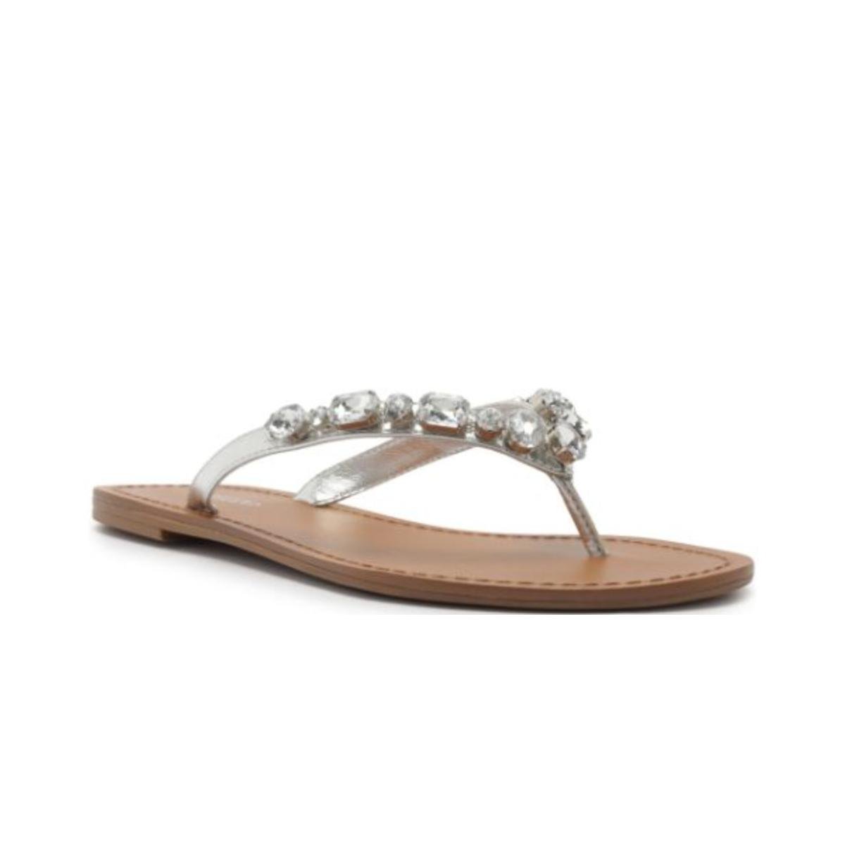 Rasteira Prateada Arezzo Flip Flop com Pedrarias A1081200110006