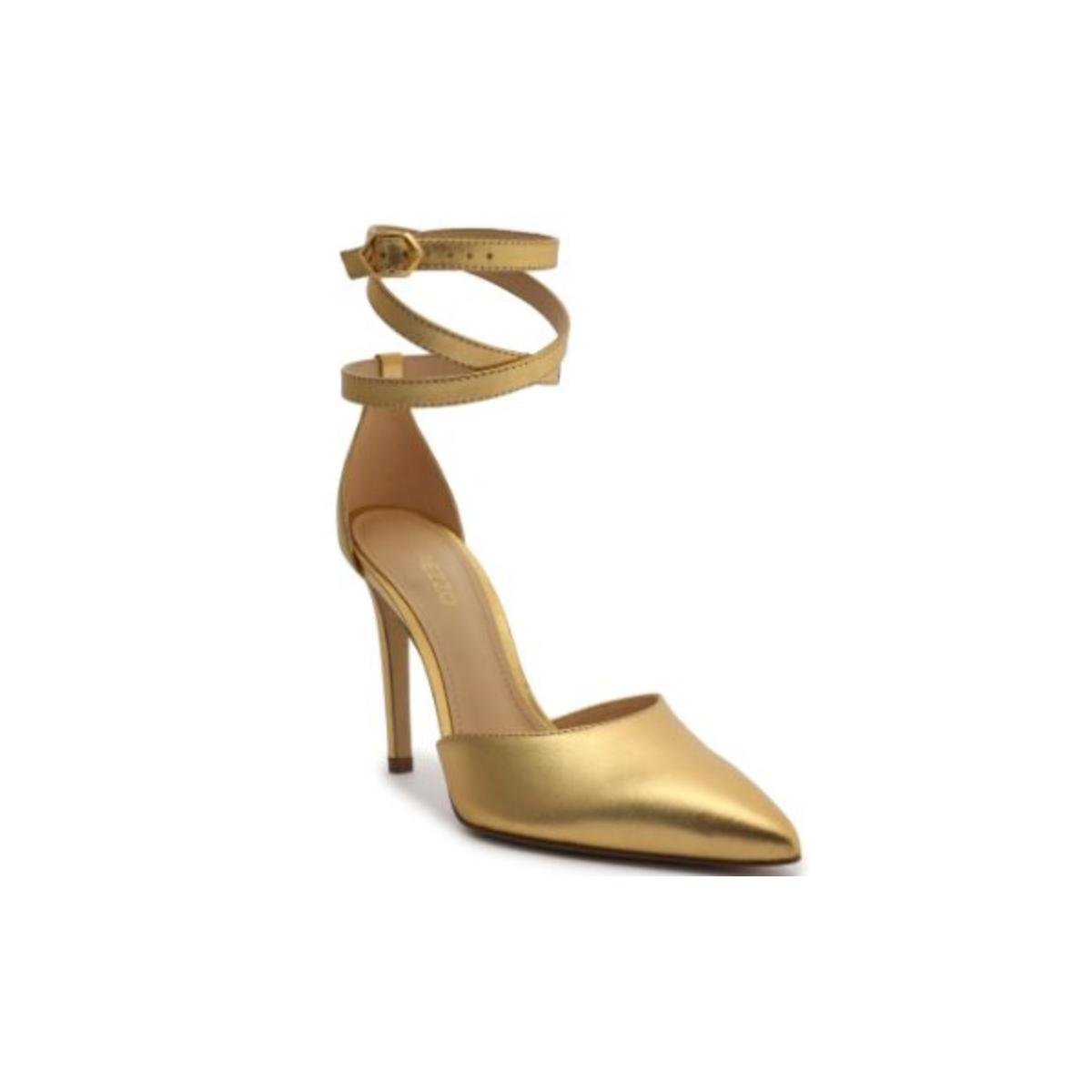 Scarpin Arezzo A1238300290004 Salto Alto Leather Dourado Feminino